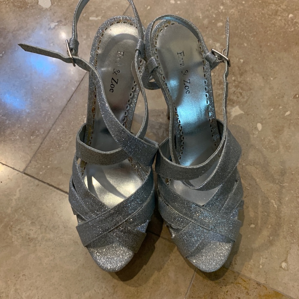 Eva & Zoe silver glitter platform heels